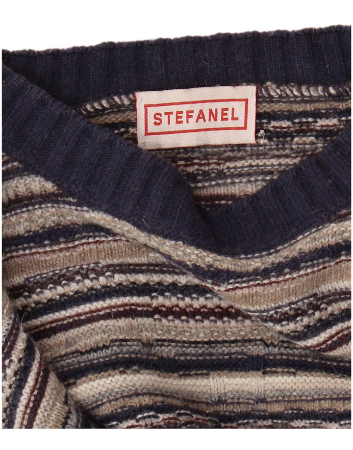 STEFANEL Womens Crew Neck Jumper Sweater UK 14 Large Multicoloured Striped