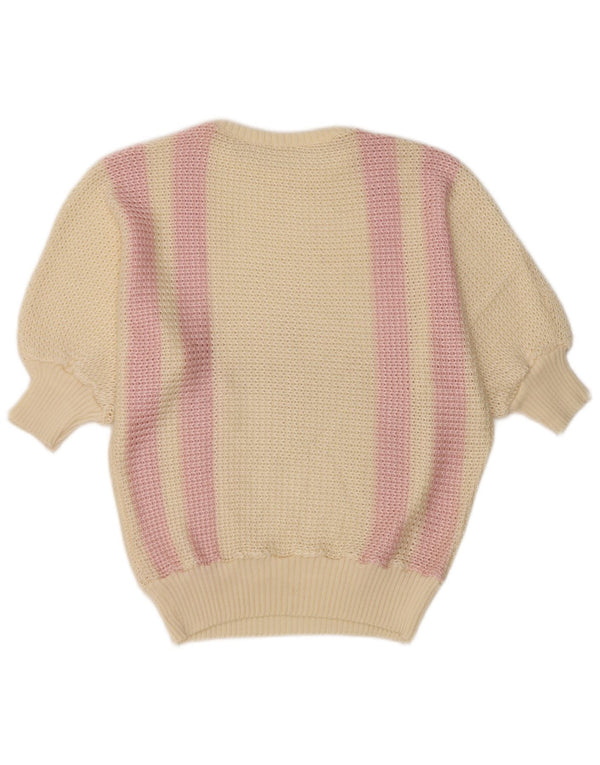 Vintage Womens Boat Neck Jumper Sweater UK 14 Large Off White Striped