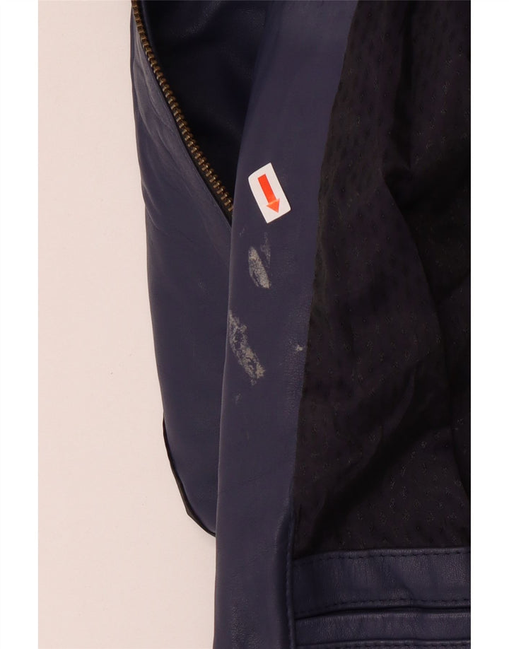 Vintage Womens Bomber Leather Jacket UK 14 Medium Navy Blue