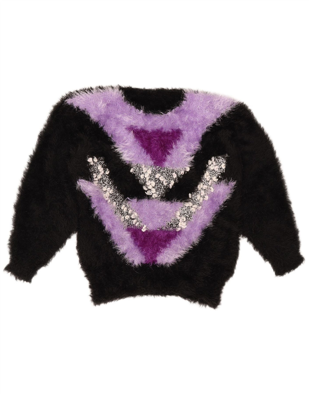 VINTAGE Womens Crew Neck Jumper Sweater UK 14 Medium Black Colourblock