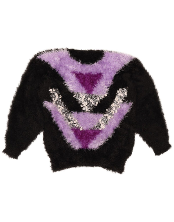 VINTAGE Womens Crew Neck Jumper Sweater UK 14 Medium Black Colourblock