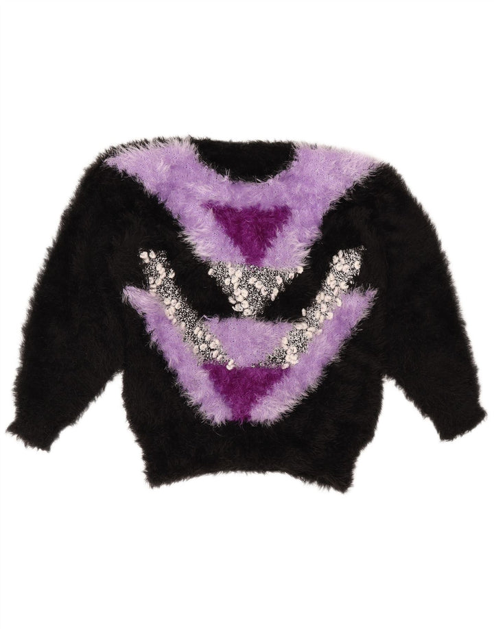 VINTAGE Womens Crew Neck Jumper Sweater UK 14 Medium Black Colourblock