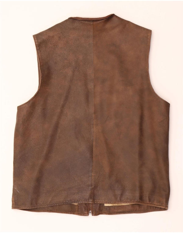 Vintage Mens Leather Gilet UK 42 XL Brown Leather