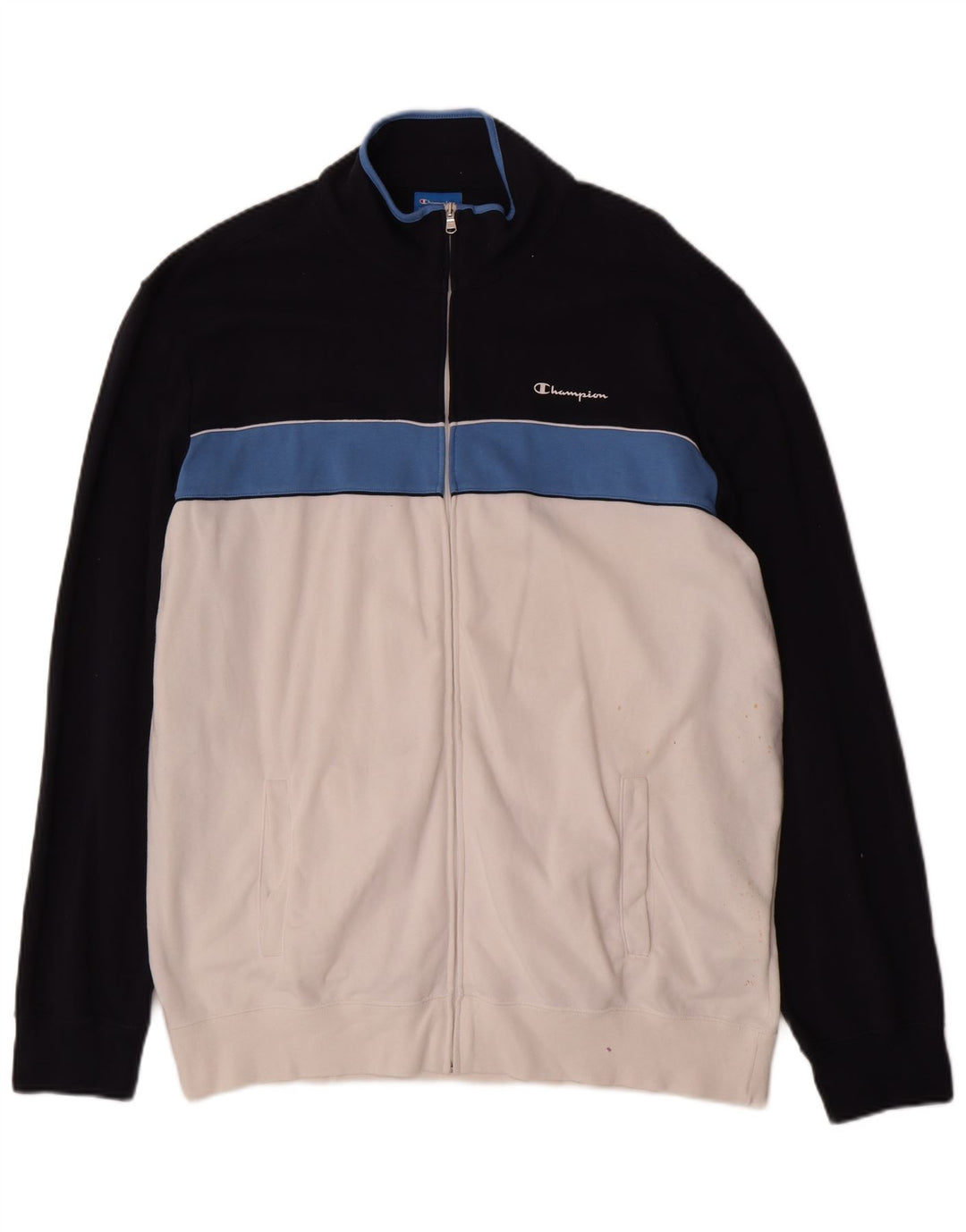 Champion Mens Tracksuit Top Jacket 3XL Navy Blue Colourblock Cotton