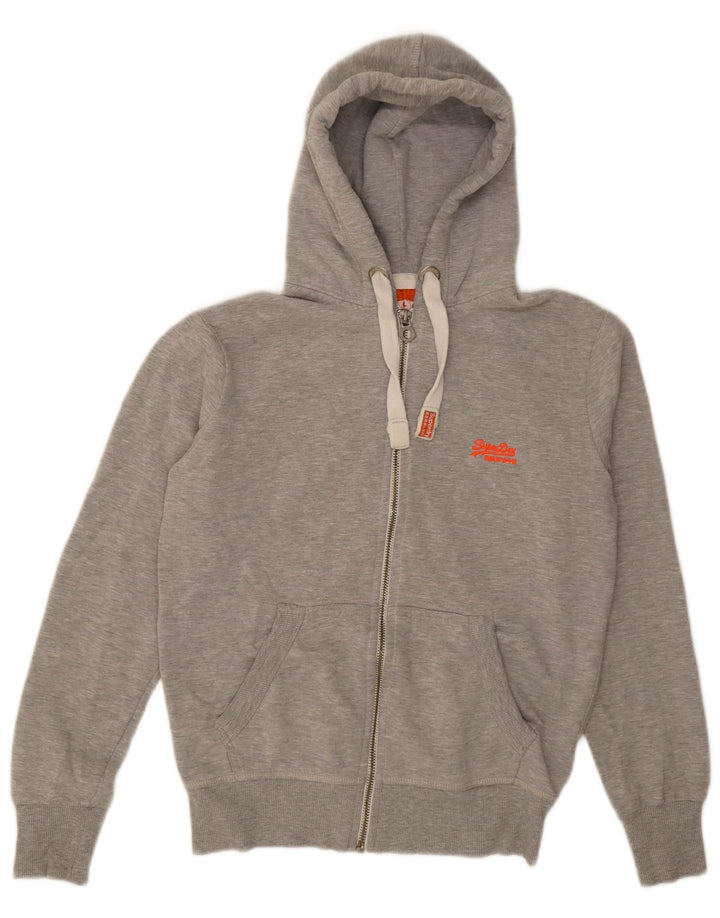 Superdry Mens Zip Hoodie Sweater Medium Grey Flecked Cotton