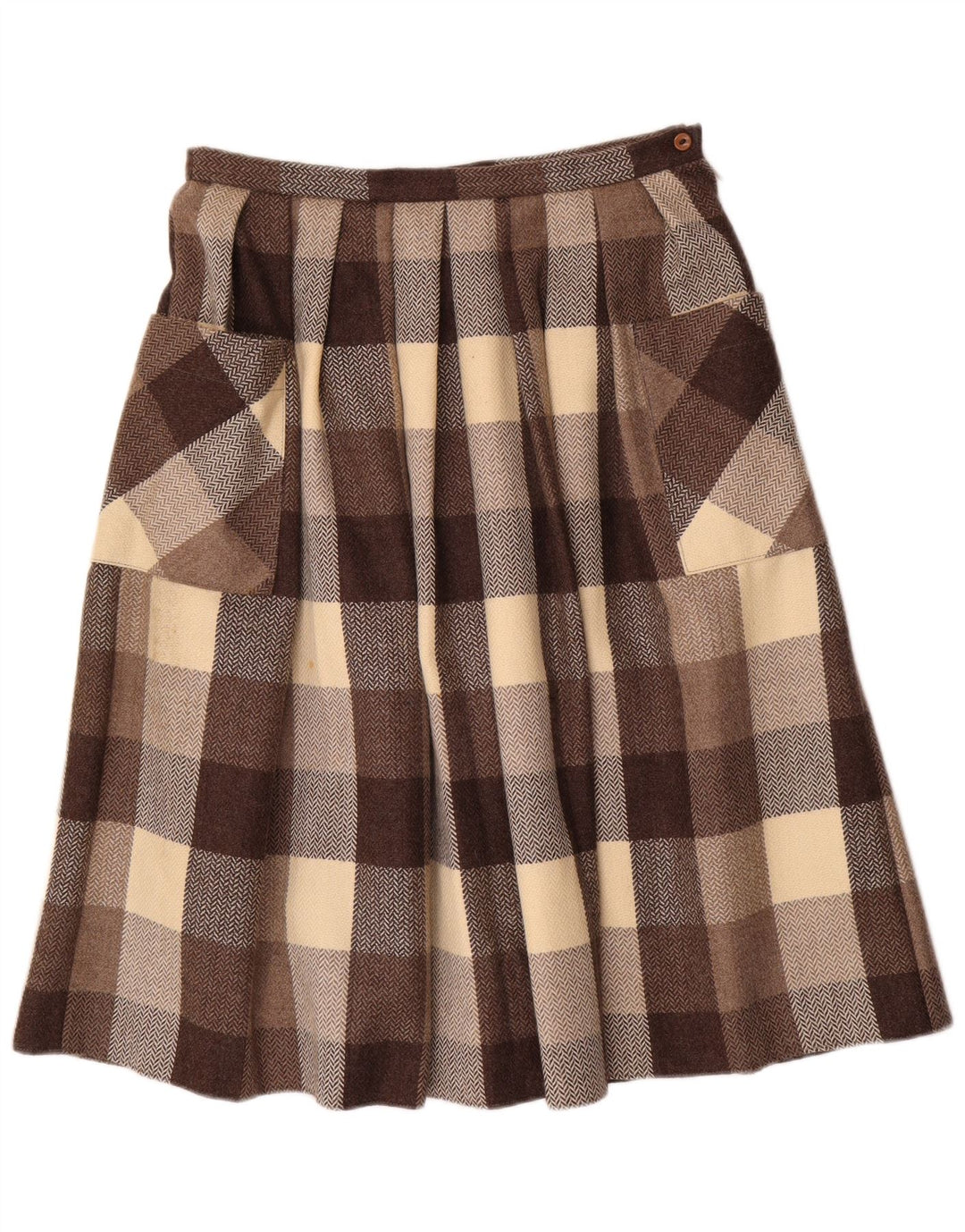 Vintage Womens Pleated Skirt W32 Large Brown Check