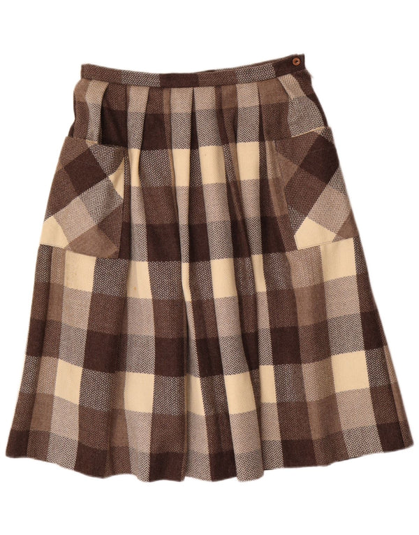 Vintage Womens Pleated Skirt W32 Large Brown Check