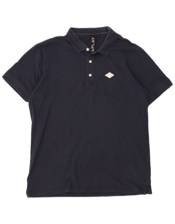 Replay Mens Polo Shirt 2XL Navy Blue Cotton