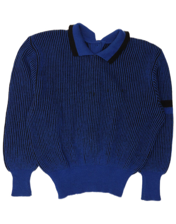 VINTAGE Womens Polo Neck Jumper Sweater UK 12 Medium Blue Striped