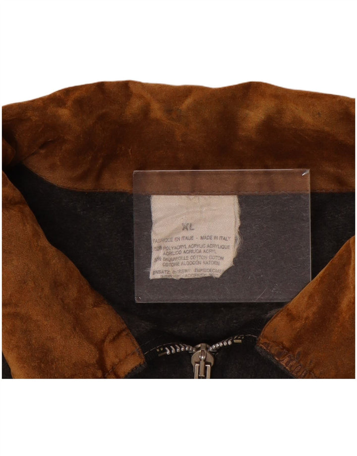 Vintage Mens Graphic Bomber Jacket UK 42 XL Grey Colourblock Acrylic