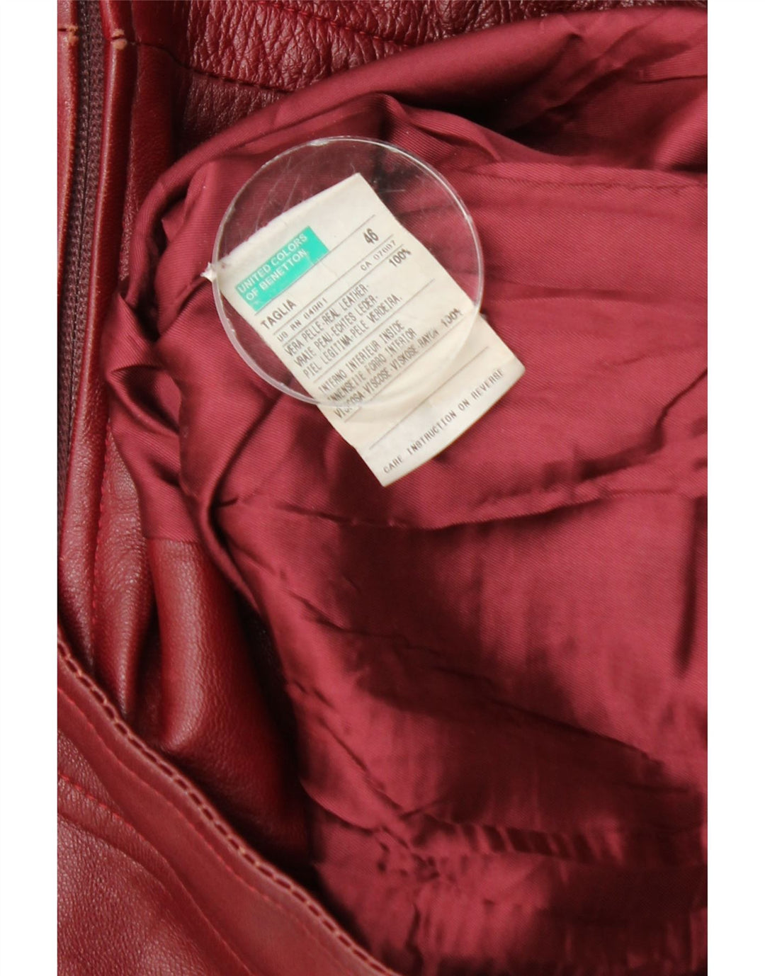 Benetton Womens Crop Leather Jacket IT 46 Large Burgundy Leather