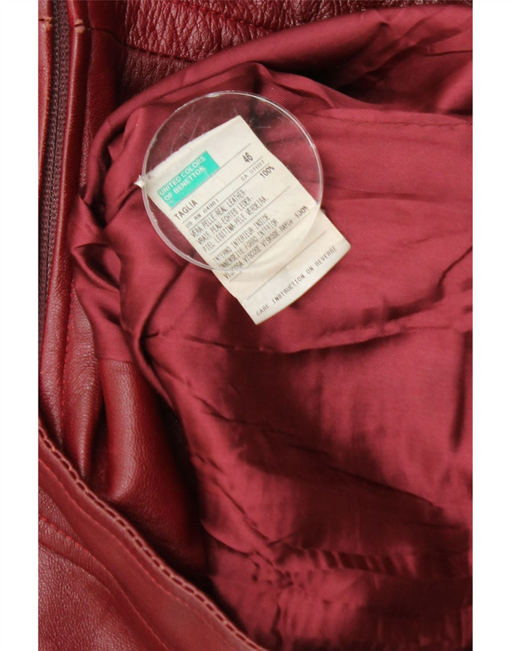 Benetton Womens Crop Leather Jacket IT 46 Large Burgundy Leather