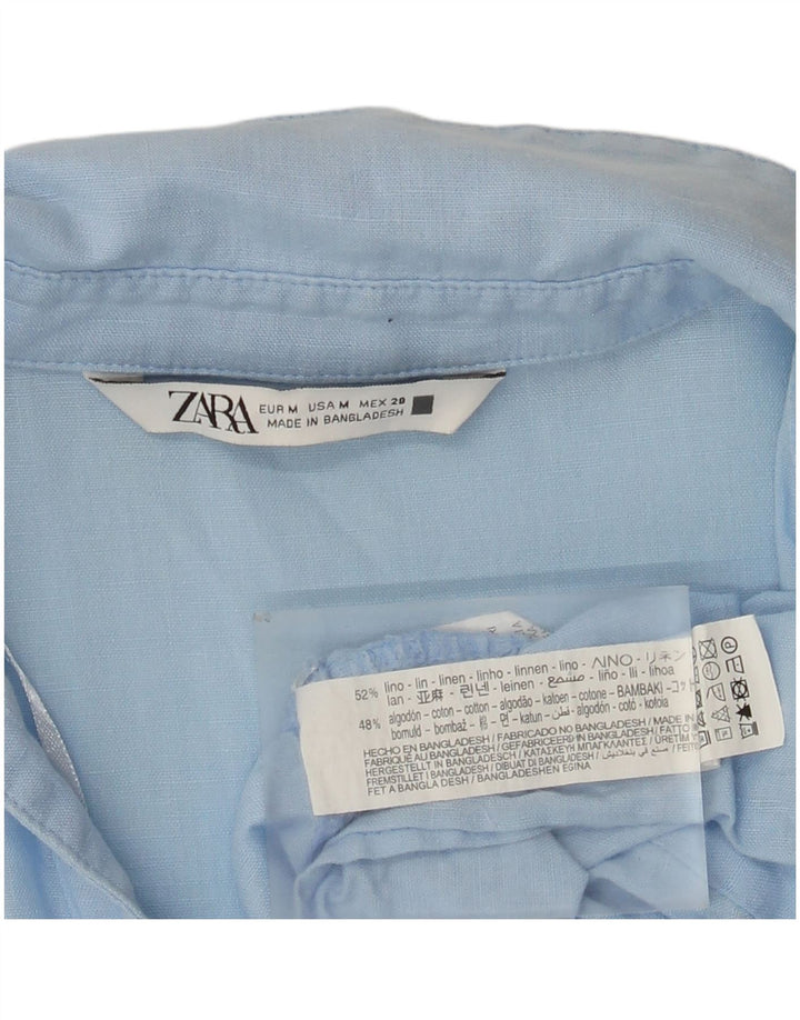 Zara Womens Tiered Dress UK 14 Medium Blue Linen
