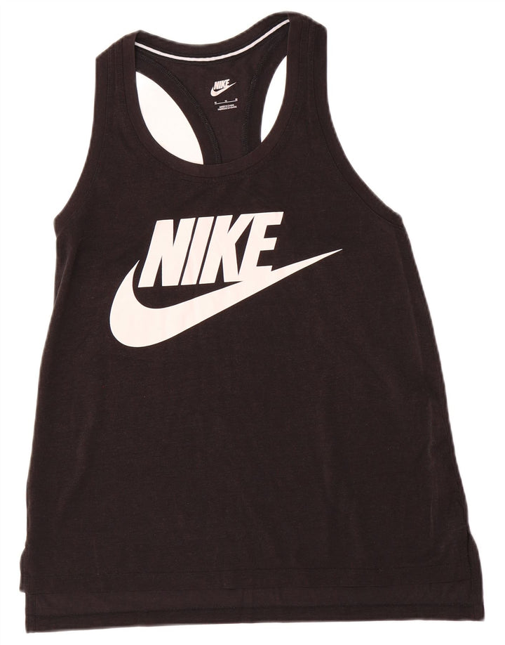 NIKE Womens Graphic Vest Top UK 12 Medium Black