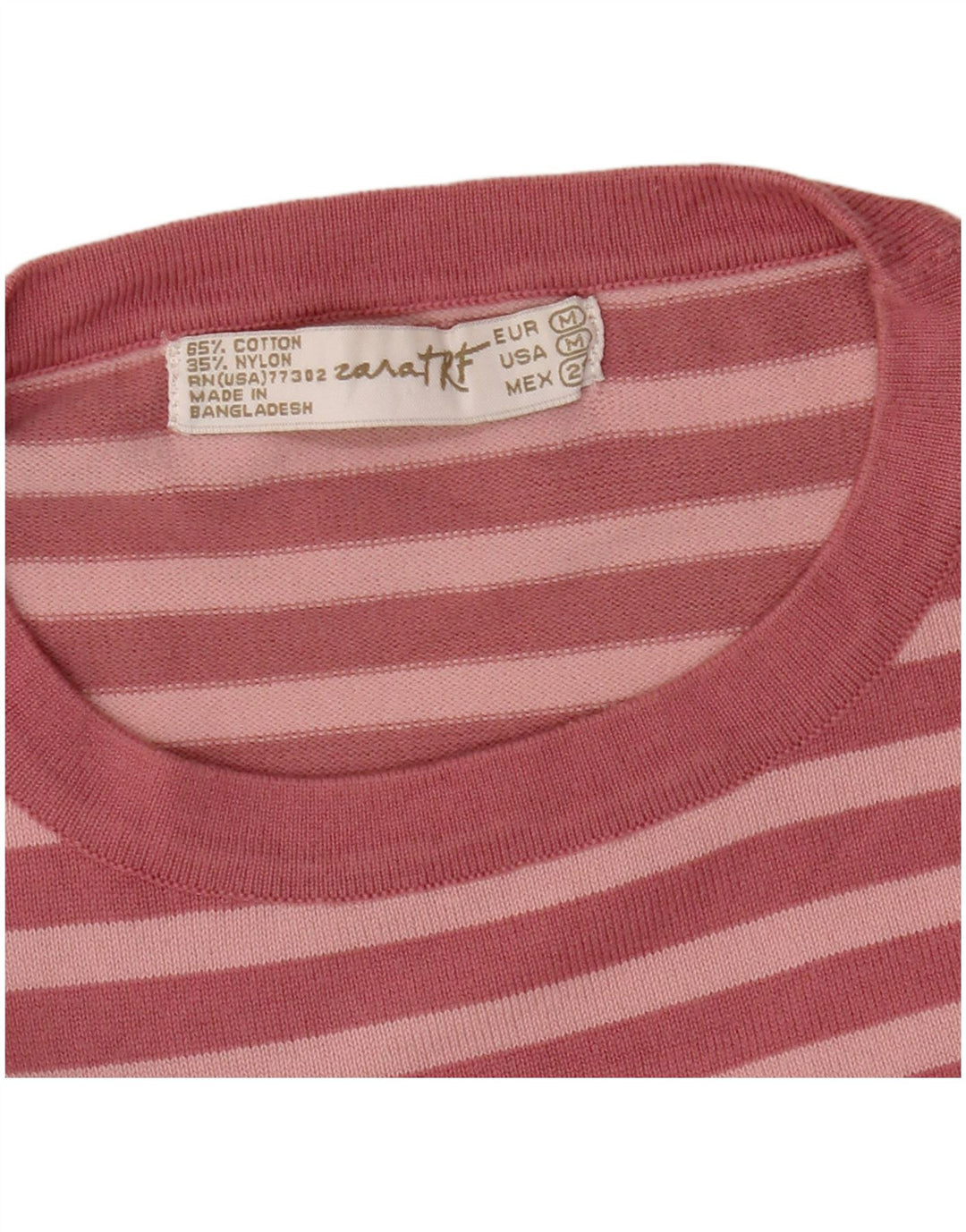 ZARA Girls Top 3/4 Sleeve 11-12 Years  Medium Pink Striped Cotton
