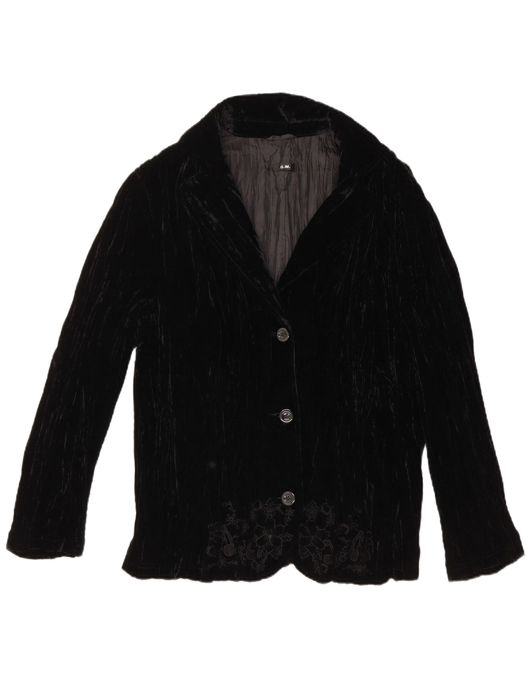 VINTAGE Womens 3 Button Velvet Blazer Jacket UK 18 XL Black Floral