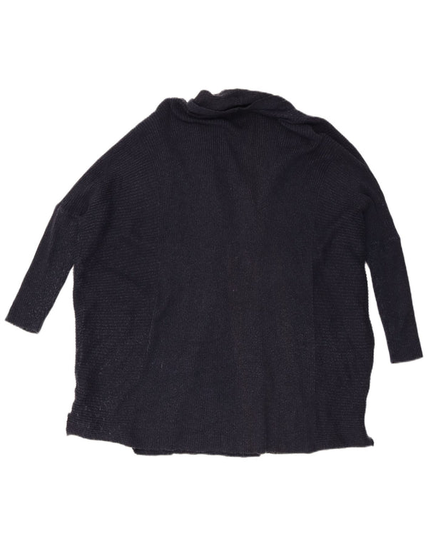 Zara Womens 3/4 Sleeve Open Cardigan Sweater UK 14 Medium Navy Blue Flecked