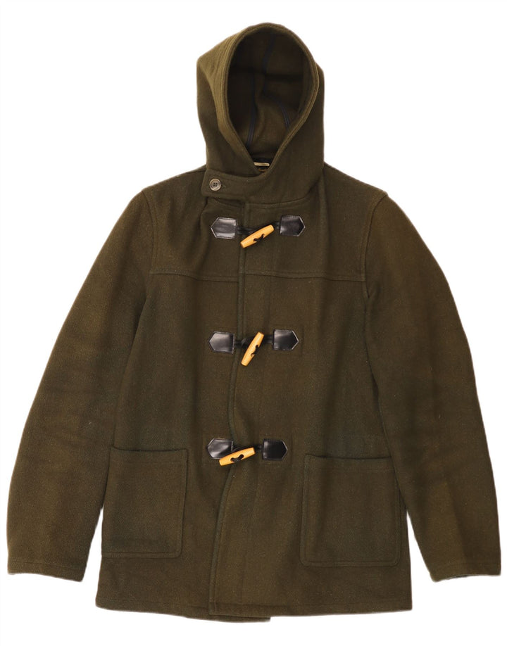Vintage Mens Hooded Duffle Jacket UK 38 Medium Khaki Wool