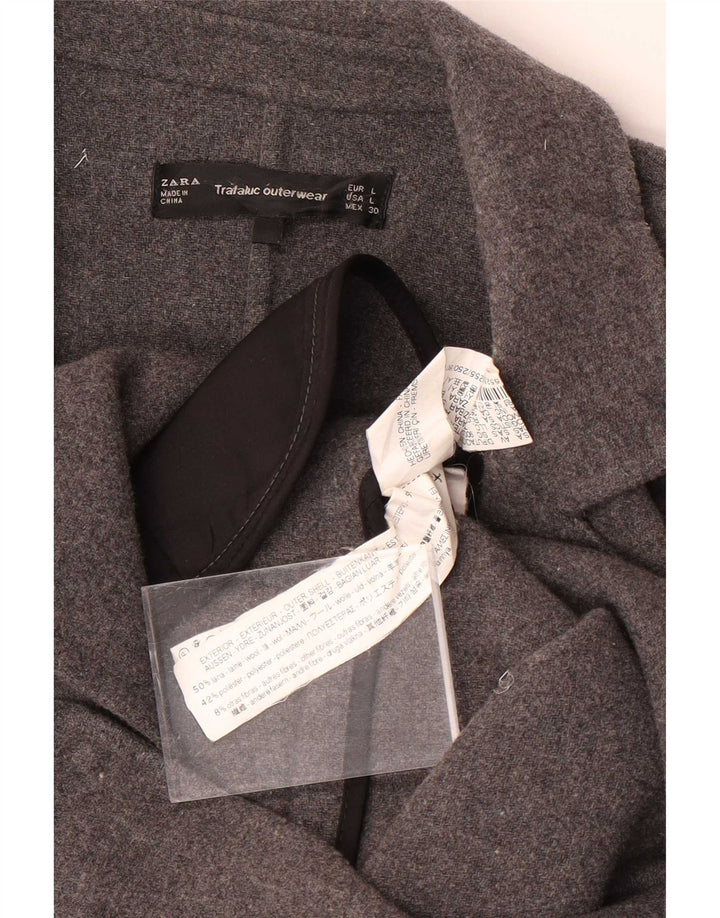 Zara Womens Trafaluc Open Overcoat UK 16 Large Grey Wool
