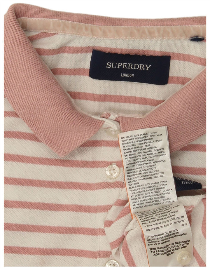 SUPERDRY Womens Polo Shirt UK 12 Medium Pink Striped Cotton