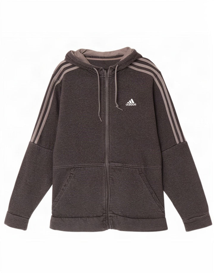Adidas Mens Zip Hoodie Sweater Medium Grey Cotton
