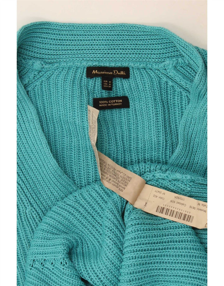 Massimo Dutti Womens Oversized V-Neck Jumper Sweater UK 14 Medium Turquoise