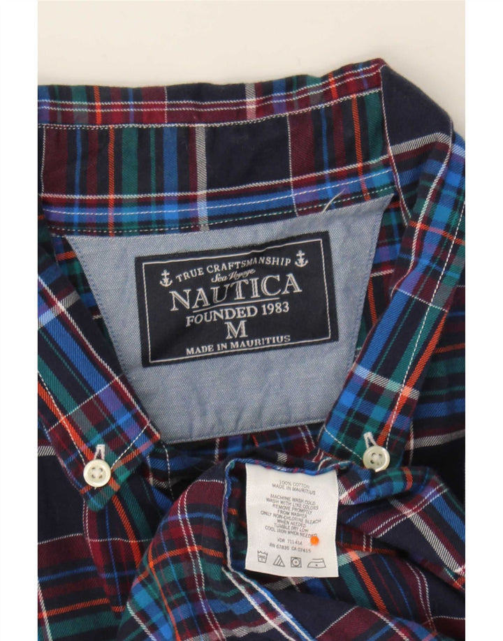 Nautica Mens Shirt Medium Navy Blue Check Cotton