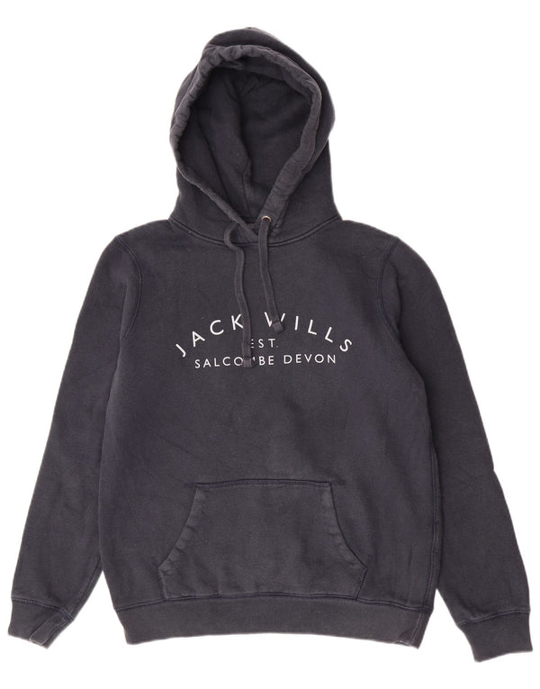 Jack Wills Womens Graphic Hoodie Jumper UK 12 Medium Navy Blue Cotton