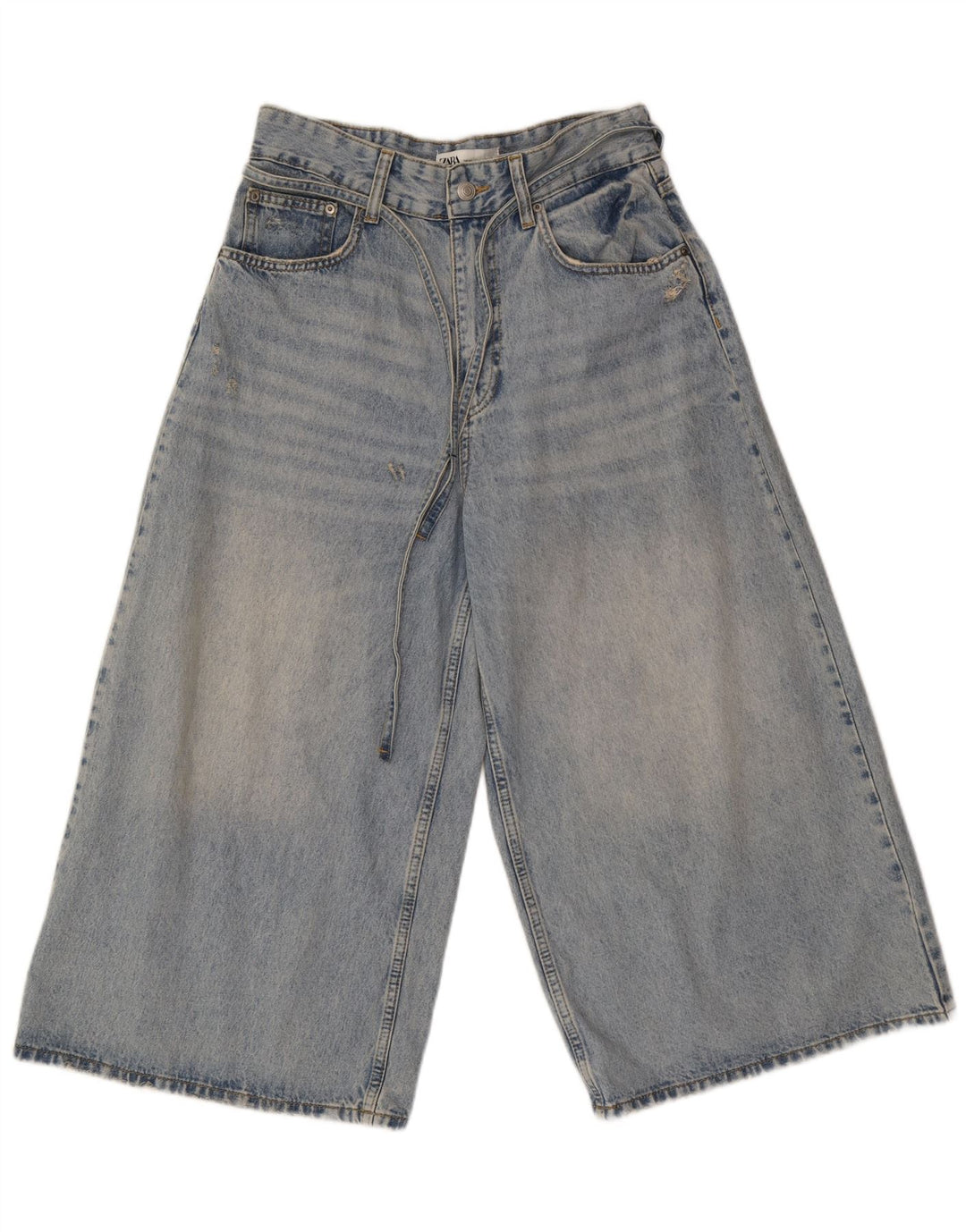 Zara Womens Wide Leg Capri Jeans EU 40 Medium W30 L21 Blue Cotton