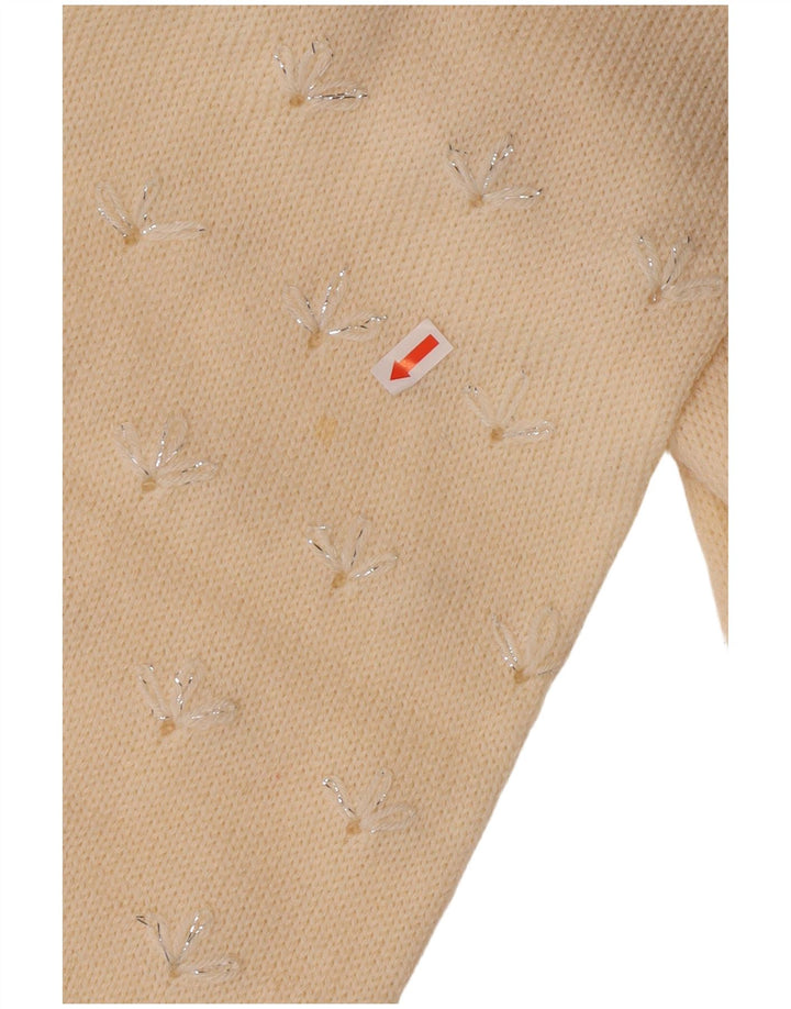 VINTAGE Womens V-Neck Jumper Sweater UK 14 Medium Off White Floral