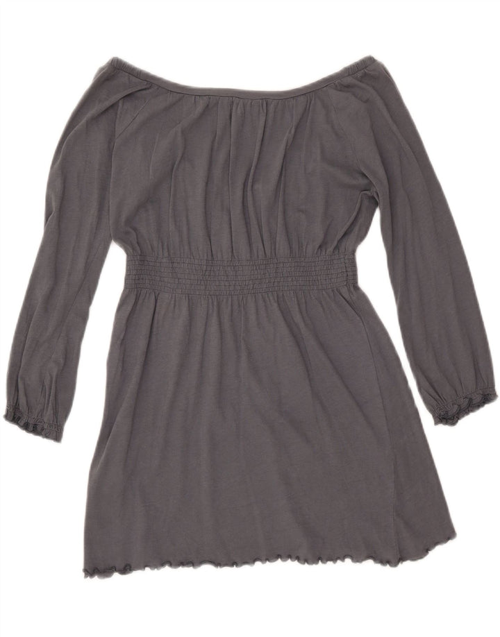 ZARA Womens Trafaluc 3/4 Sleeve Blouse Top UK 12 Medium Grey Cotton