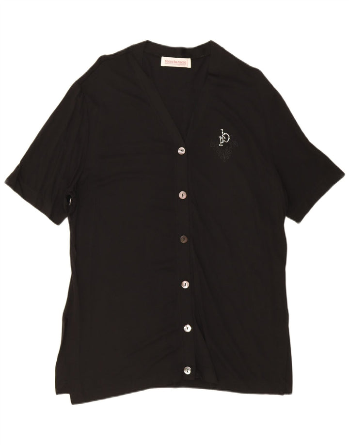 Roccobarocco Womens Blouse Top IT 48 XL Black Rayon