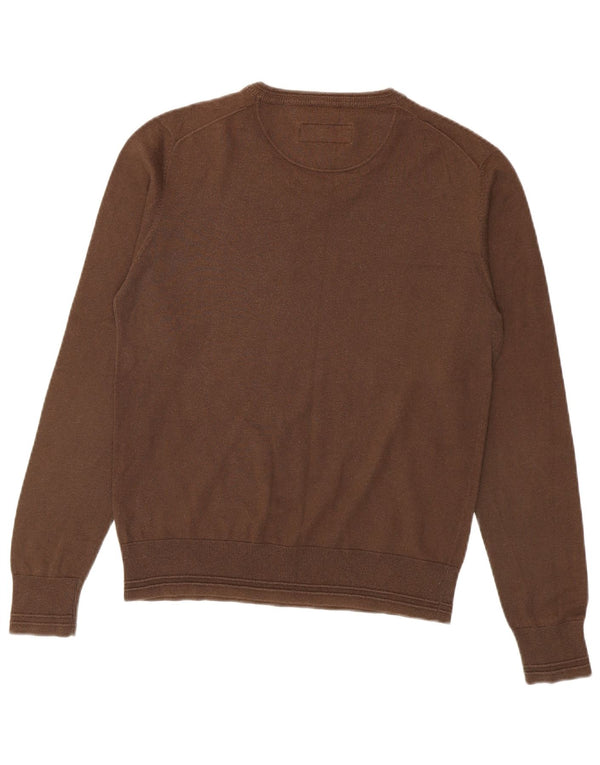Gas Mens V-Neck Jumper Sweater Medium Brown Cotton