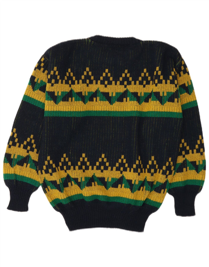Rodes Mens Crew Neck Jumper Sweater Medium Navy Blue Geometric Acrylic
