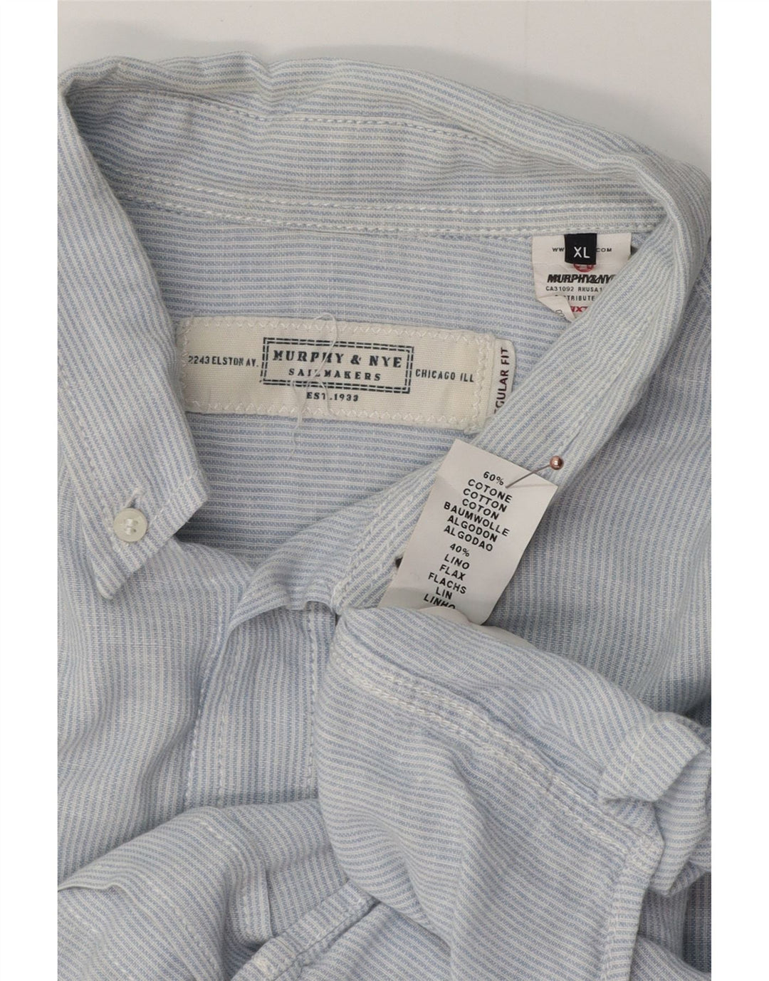 MURPHY & NYE Mens Shirt XL Blue Pinstripe Cotton