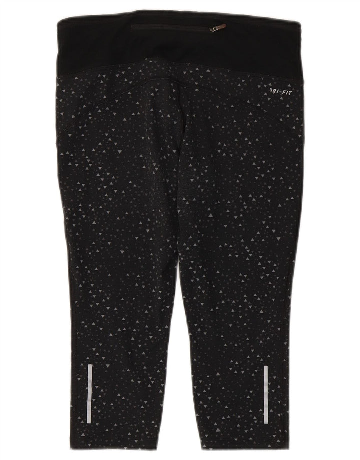 Nike Womens Dri Fit Capri Leggings UK 10 Small Black Geometric Polyester