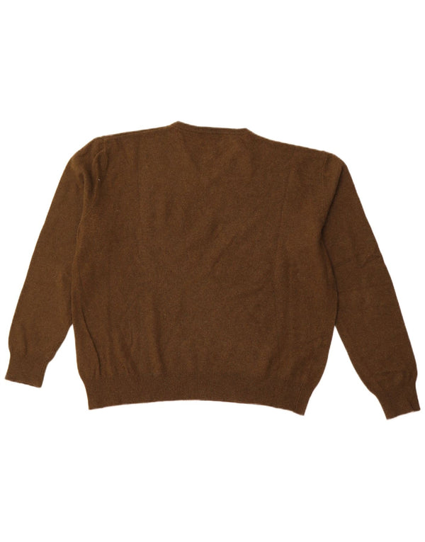 KAPPA Womens V-Neck Jumper Sweater UK 16 Large Khaki Lambswool