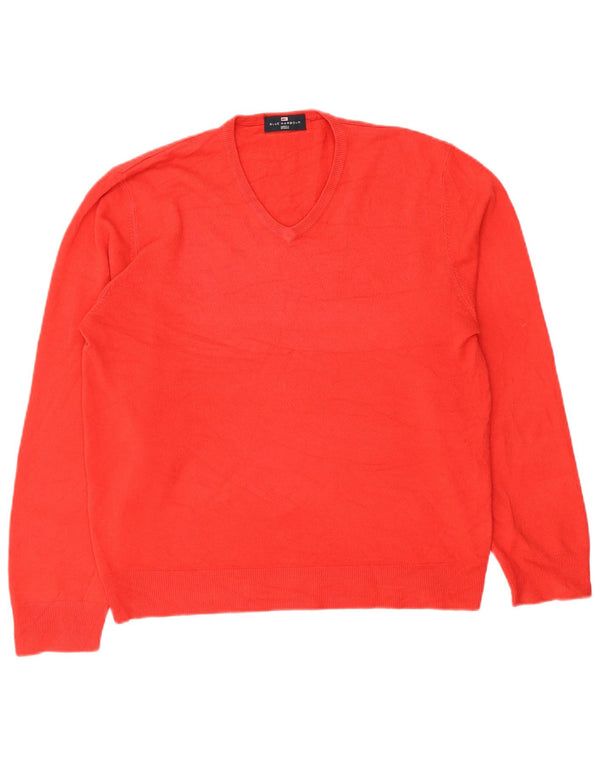 Marks & Spencer Mens Blue Harbour V-Neck Jumper Sweater Large Red Acrylic