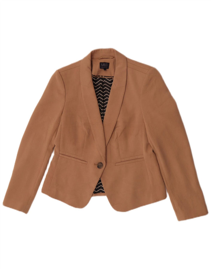 Marks & Spencer Womens 1 Button Blazer Jacket UK 12 Medium Brown Polyester