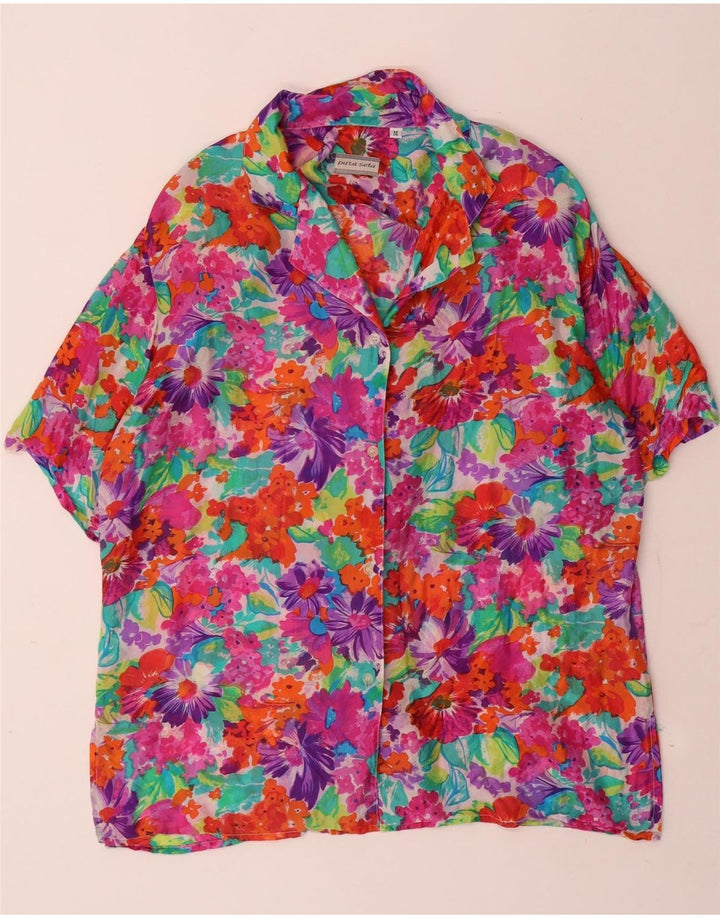 VINTAGE Womens Short Sleeve Shirt Blouse UK 14 Medium Multicoloured Floral