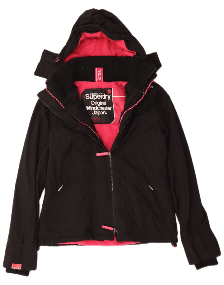 Superdry Womens Windcheater Hooded Windbreaker Jacket UK 14 Medium Black