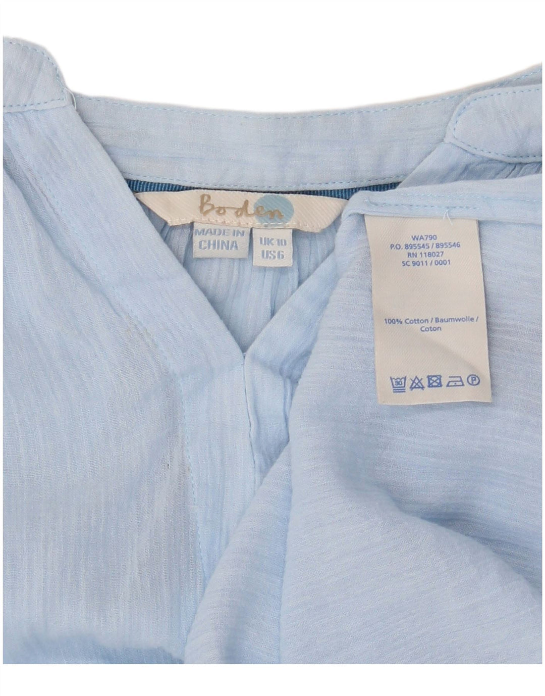 BODEN Womens Oversized Long Sleeve Blouse Top UK 10 Small Blue Cotton