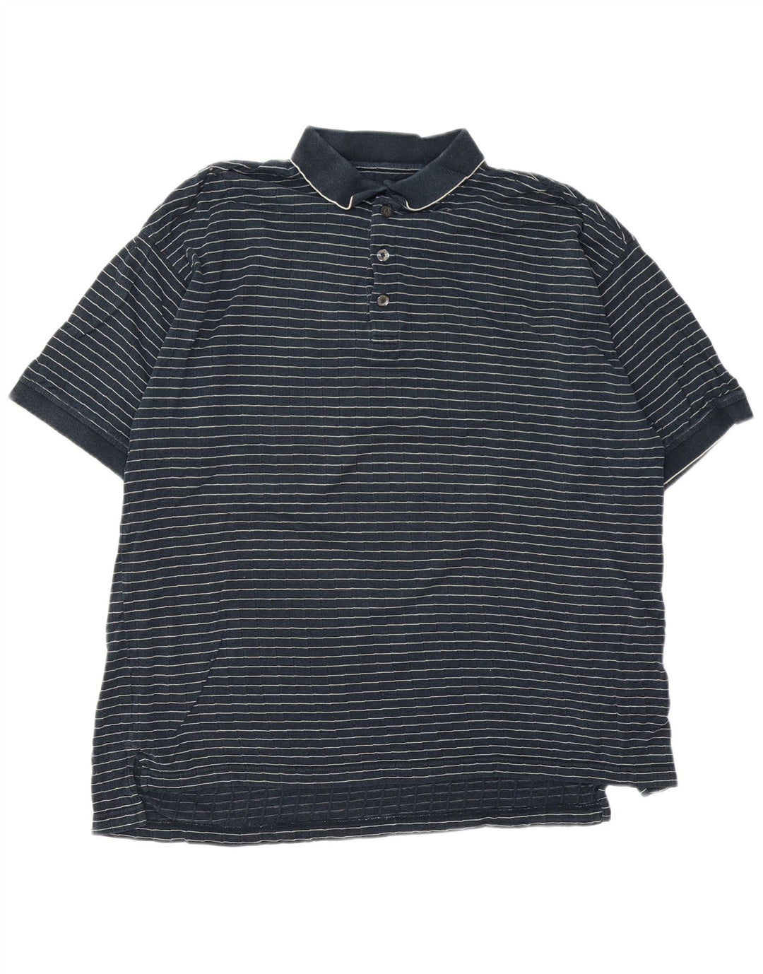 IZOD Mens Polo Shirt Large Navy Blue Striped Cotton