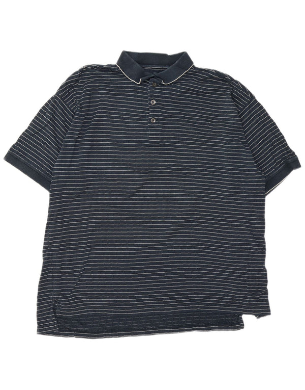 IZOD Mens Polo Shirt Large Navy Blue Striped Cotton