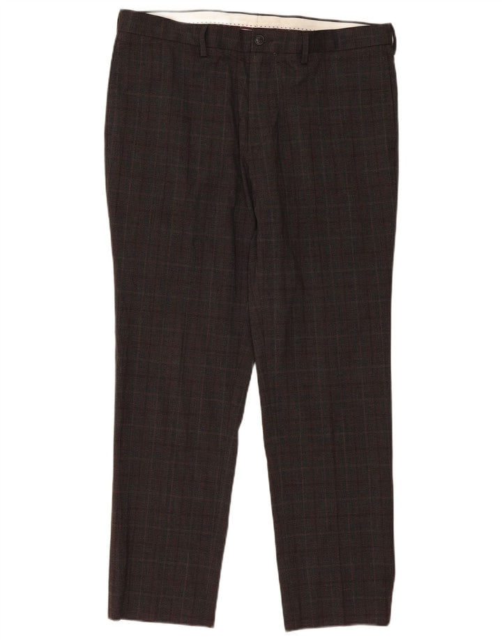 Marks & Spencer Mens Slim Chino Trousers W36 L31 Brown Check Polyester