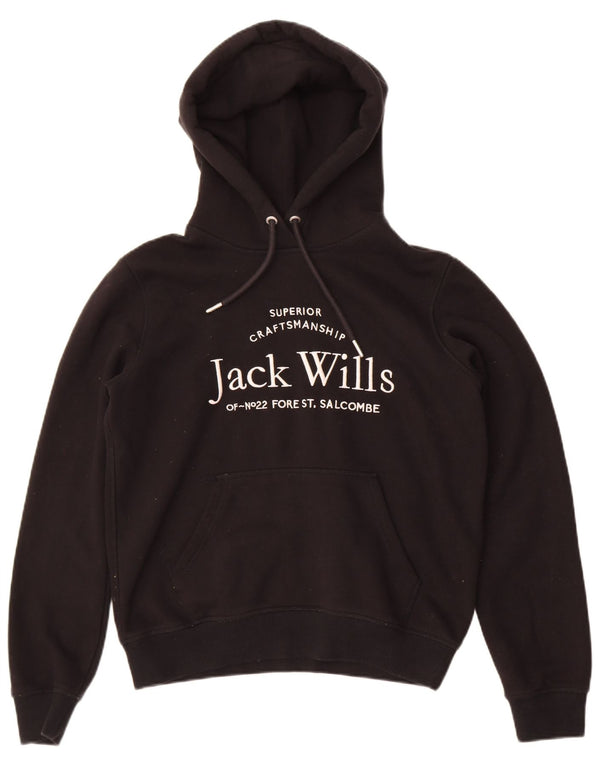 Jack Wills Womens Salcombe Graphic Hoodie Jumper UK 10 Small Black