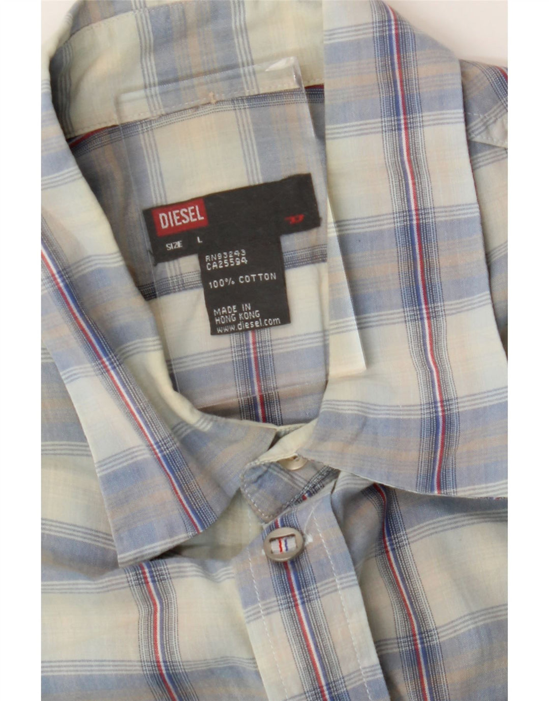 Diesel Mens Short Sleeve Shirt Large Blue Check Cotton