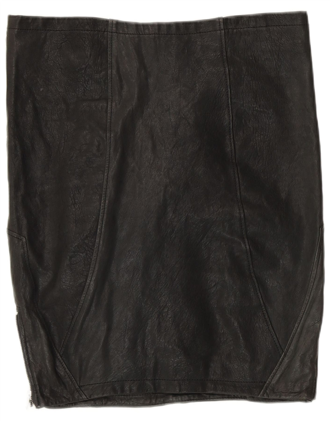 VINTAGE Womens Leather Skirt UK 12 Medium W30  Black Patchwork Leather