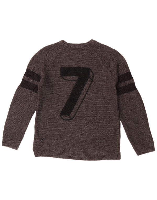 Zara Boys Graphic Boat Neck Jumper Sweater 11-12 Years Grey Striped Acrylic