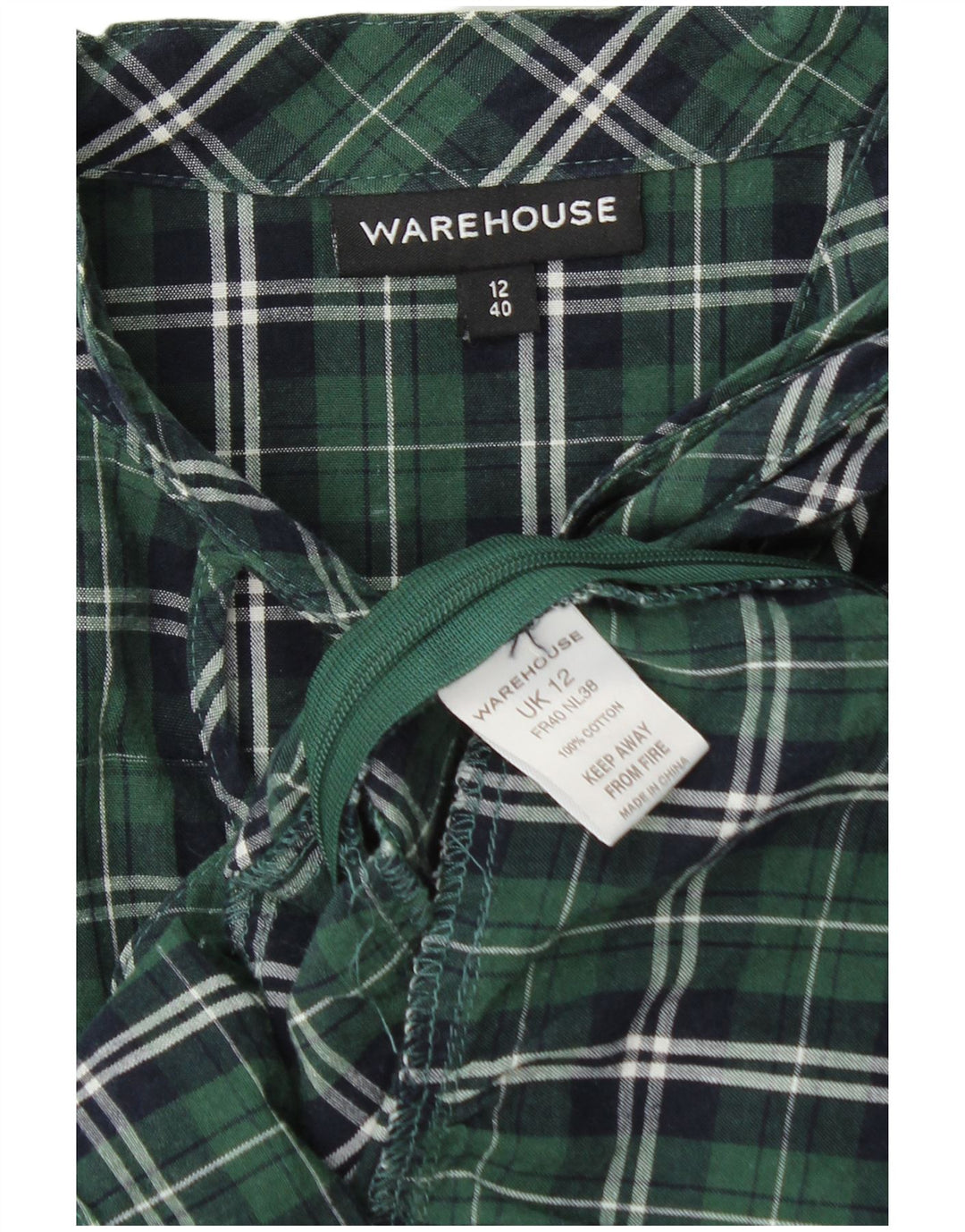 WAREHOUSE Womens Long Sleeve Blouse Top UK 12 Medium Green Check